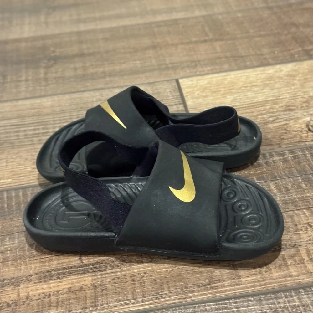 Nike Kids Kawa Slide Sandal Shoes Toddler Black Gold Size 9C